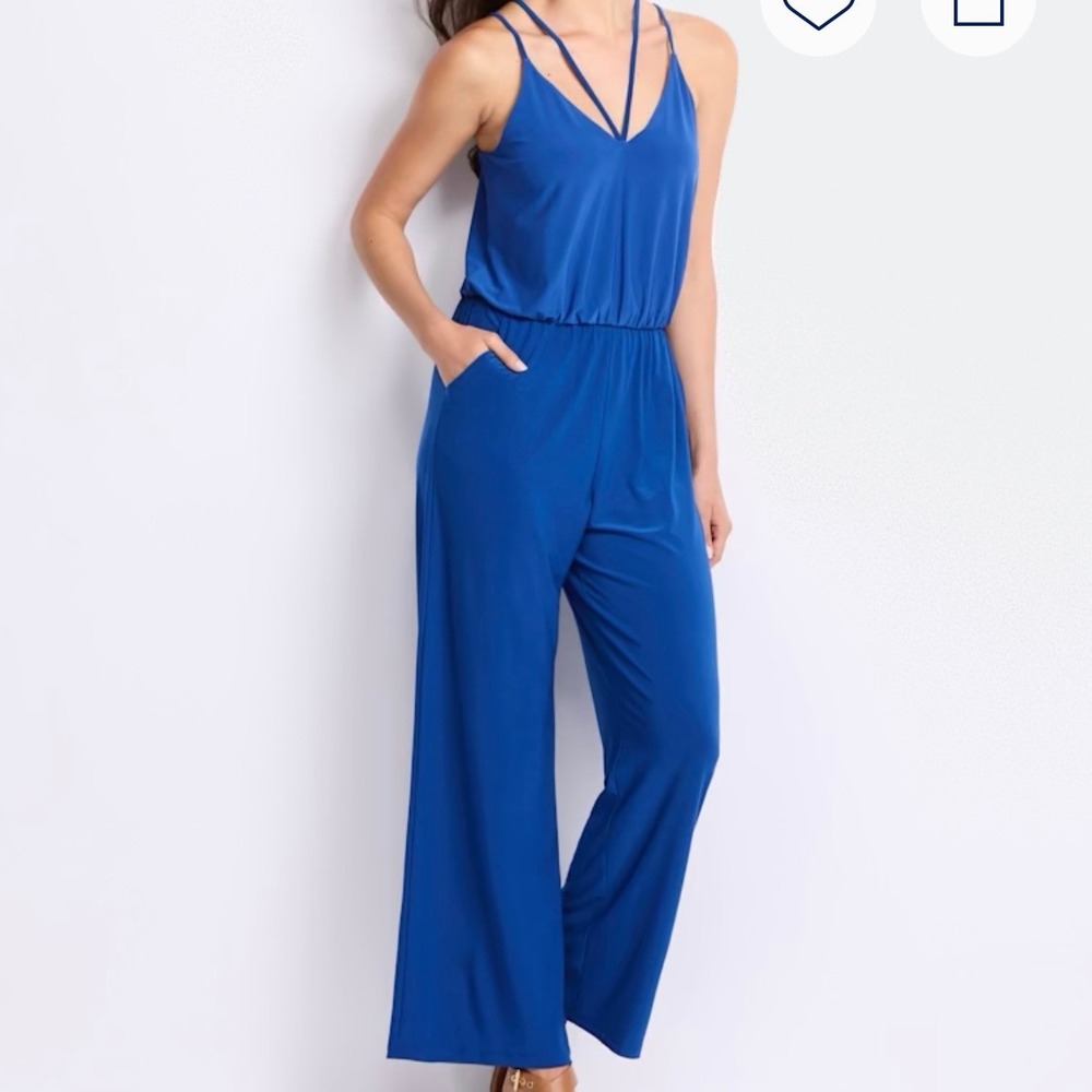 Gilli Royal Blue Wide‎ Leg Strappy V-Neck Jumpsuit Womens Petite Medium